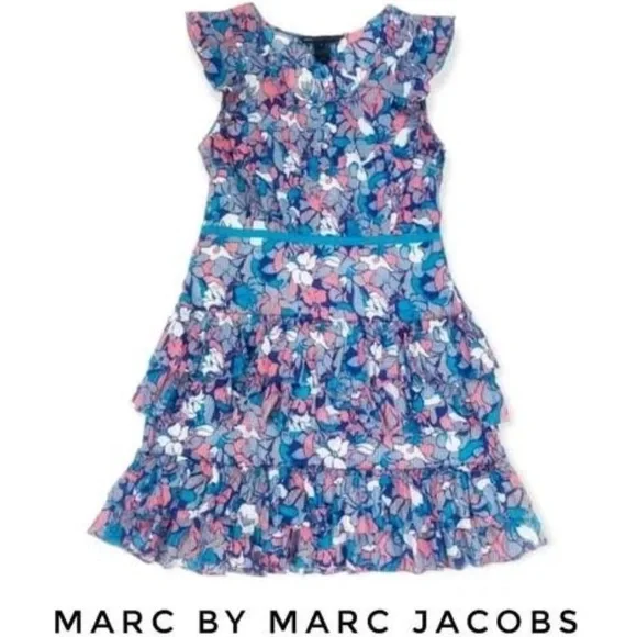 MARC by MARC JACOBS Y2K 100% Cotton Floral Ruffle Tiered Tie Back Mini Dress 6 - Picture 4 of 9